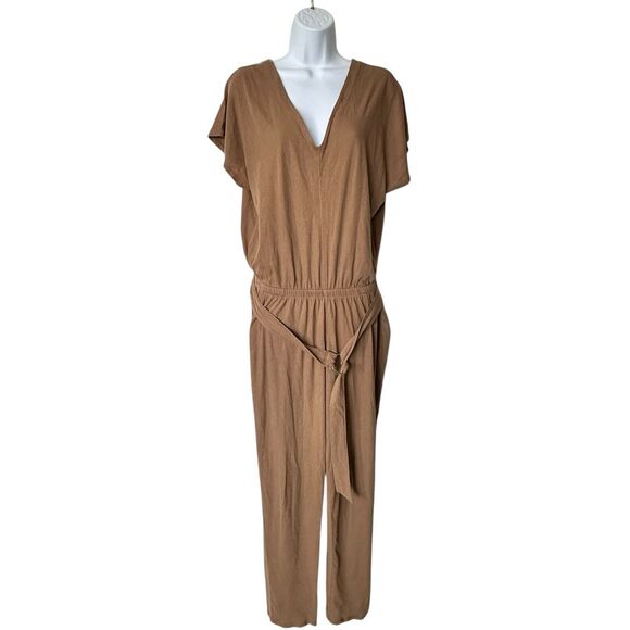 ATM Anthony Thomas Melillo L High Torsion  OAO Sahara Cotton Tan Belted Jumpsuit - Picture 2 of 11